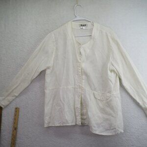 Flax Jacket Womens Size Medium White Linen Lagenlook Round Neck Button Front‎